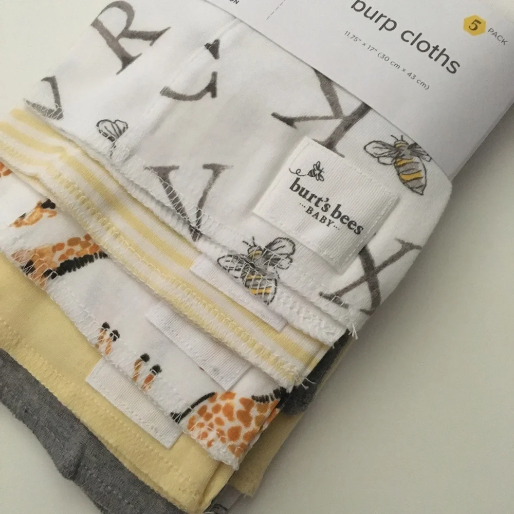 NEW Burp Cloths 100% Organic Cotton ABC’s Alphabet + More Prints | Burt’s Bees